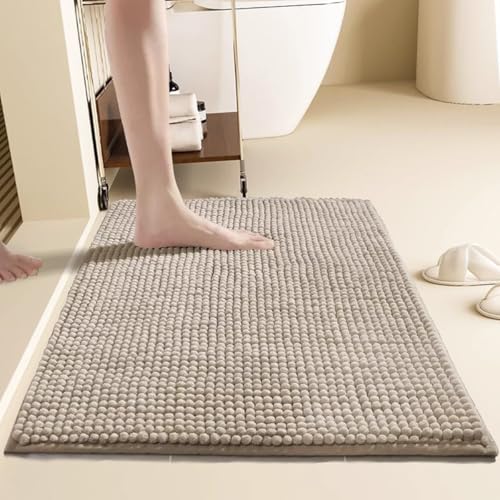 Chenille Bathroom Rugs Soft Plush Bath Mat Non-Slip Absorbent Bath Carpet Mats Quick Dry Machine Washable for Toilet Bathtubs Shower - color: Sand Camel Color, size: 50*80cm