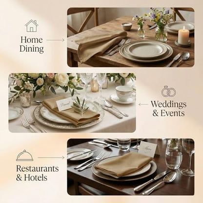 Accent Home 100% Cotton Napkins, Delicate Cloth Napkins for Dinners | 100% Pure Cotton Napkins, Economy Pack, Multi Purpose Use, Machine Washable, Cotton - color: 35 - Brown - Twill, size: 18" x 18" (Set of 6)