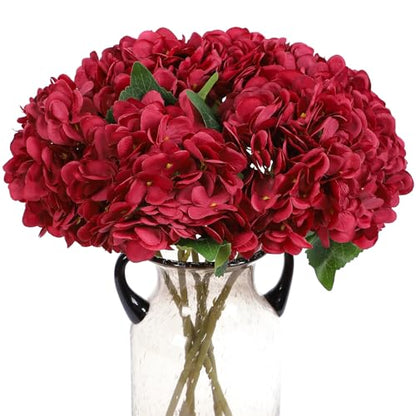 Kimura's Cabin 6Pcs Hydrangea Artificial Flowers Silk Hydrangeas,Dark Red | Faux Hydrangea Flowers with Stems Fake Flowers ,Wedding Bouquets Arrangement,Home Table Centerpieces,Baby Shower Party Decor - color: Dark Red
