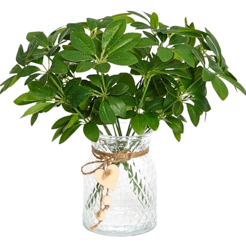 Kimura's Cabin Artificial Plants with Vase Real Touch Green Plant in Vase | faux Plants in Glass vase,Home Table Centerpiece,Office Arrangement, Living Room floral,Farmhouse Bathroom Decor - color: Green