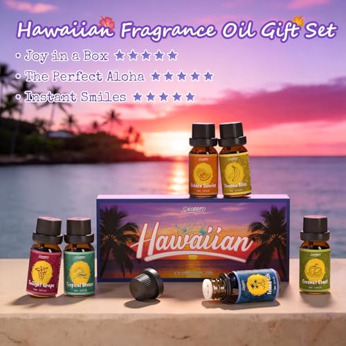SALUBRITO Hawaii Fragrance Oils Set, Summer Essential Oils for Diffuser, Candle, Soap Making, Tropical Breeze, Island Life, Banana Bliss, Twilight Grape, Coconut Coast, Golden Sunrise Scented Oil - color: Purple
