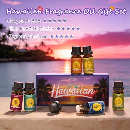 SALUBRITO Hawaii Fragrance Oils Set, Summer Essential Oils for Diffuser, Candle, Soap Making, Tropical Breeze, Island Life, Banana Bliss, Twilight Grape, Coconut Coast, Golden Sunrise Scented Oil - color: Purple