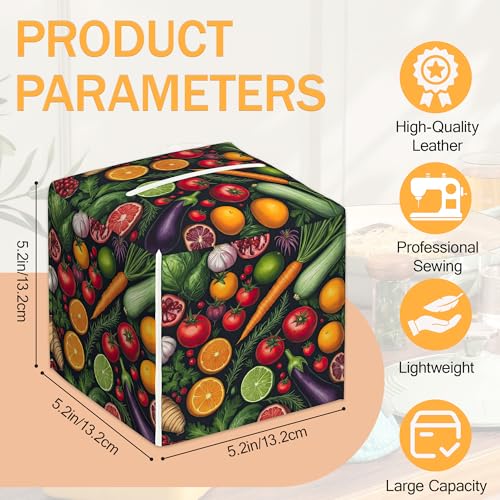 Vegetables 2 Pcs Tissue Box Cover Square, Spring Fruit BBQ Tissue Box Holder Waterproof Leather Facial Paper Organizer Dispenser for Bathroom Home Car Nightstand - color: Vegetables