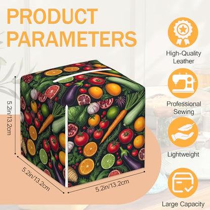 Vegetables 2 Pcs Tissue Box Cover Square, Spring Fruit BBQ Tissue Box Holder Waterproof Leather Facial Paper Organizer Dispenser for Bathroom Home Car Nightstand - color: Vegetables
