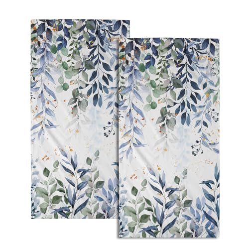 Imiss Blue Eucalyptus Leaf Bathroom Towel Watercolor Plant Leaves Kitchen Decorative Hand Towel Set of 2 Multipurpose Bath Face Washcloth 14.4 x 28.3 Inch for Gym,Spa,Hotel - color: Blue Eucalyptus Leaf