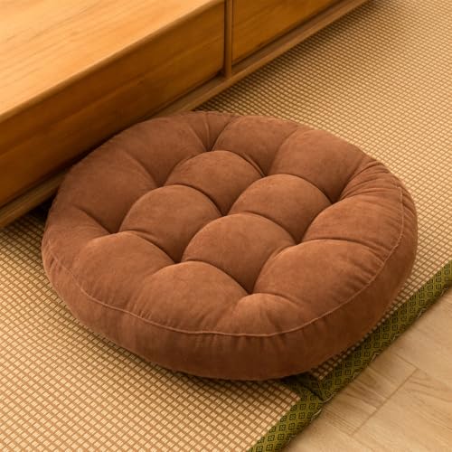 SK Studio Meditation Floor Pillow Large Round Seat Cushion for Adults | 17x17 Inch Tufted Corduroy Floor Cushion for Classroom Living Room Yoga, Brown - color: Brown, size: 17"W x 17"L (Pack of 1)