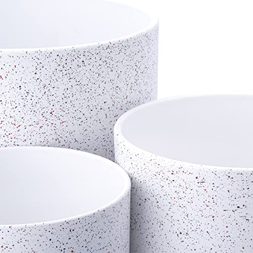 D'vine Dev 3-Pack Plastic Pots, 6.5/8/10 in, Speckled White, 74-V-E-4 | Multi-Size Options, Lightweight Durable, Matte Finish, Cylinder Shape, Drainage Holes, Sleek Design, Detachable Saucer - color: Speckled White, size: Large