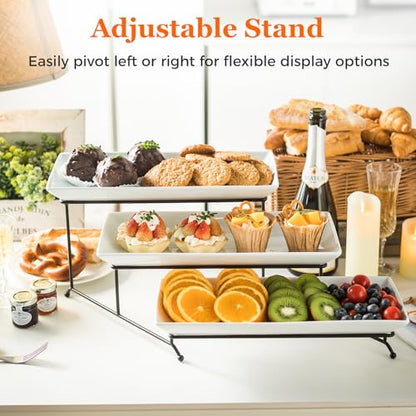 YHOSSEUN 3 Tier Serving Stand Tiered Tray Stand with 3 Porcelain Serving Platters Trays for Dessert Server Display Collapsible Sturdier Metal Rack 14 inch | Tiered Tray Stand with 3 Porcelain Serving Platters Trays for Dessert Server Display Collapsible S