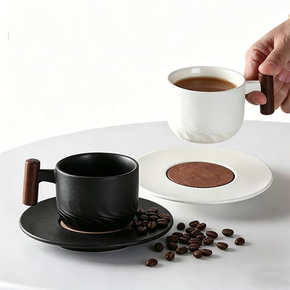 PRINCE G Japanese Style Ceramic Mug ml with Matching Saucer – Handmade Espresso, Coffee, Tea & Matcha Cup, Ideal Gift Set with Handgrip (WHITE) - color: White