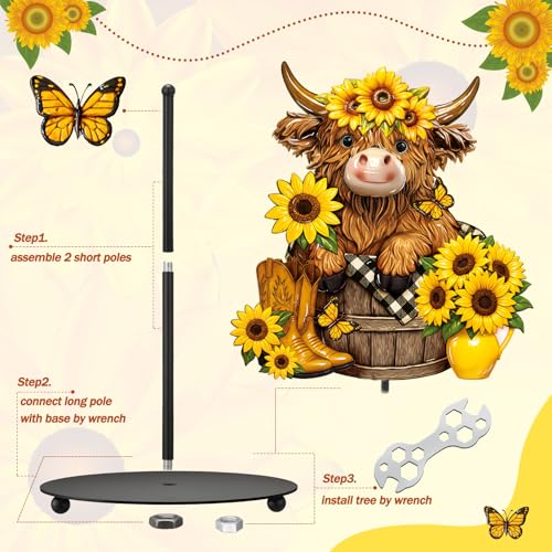 Summer Sunflower Highland Cow Paper Towel Holder Sunflower Floral Cattle Kitchen Bathroom Decor Farmhouse Metal Highland Cow Towel Holder Stand with Round Base for Home Countertop Accessories - style: Highland Cow