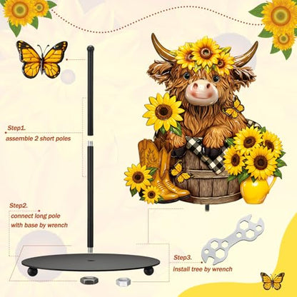 Summer Sunflower Highland Cow Paper Towel Holder Sunflower Floral Cattle Kitchen Bathroom Decor Farmhouse Metal Highland Cow Towel Holder Stand with Round Base for Home Countertop Accessories - style: Highland Cow