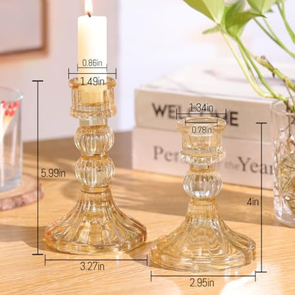 6Pcs Gold Candlestick Holders Set - 4" H & 5" H Striped Taper Candle Holders Bulk, Glass Candle Holders for Wedding, Festival, Party, Table Centerpiece, Gifts - color: Gold, size: Striped Pattern