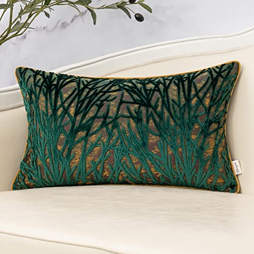 Green Throw Pillow Cover Velvet Cushion Cover Branches Rectangular Pillowcase for Sofa Couch Bedroom Living Room, 12x20 Inch - color: Green, size: 20" x 12" (Pack of 1)