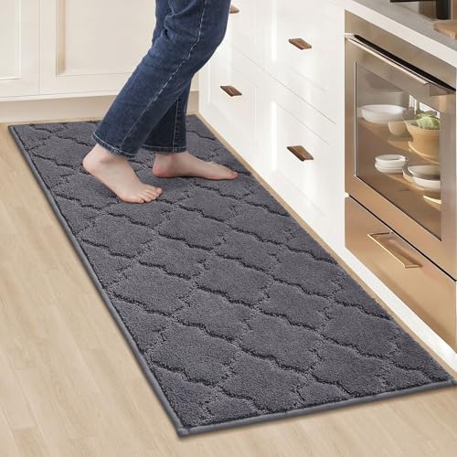 COSY HOMEER Kitchen Rugs Non Slip Washable 20"x48",Dark Grey | Absorbent Soft Kitchen Runner Rug,Stain Resistant Kitchen Mat for Floor,Polyester Standing Floor Mat for Sink,Hallway,Laundry - color: Dark Grey, size: 20"X 48"
