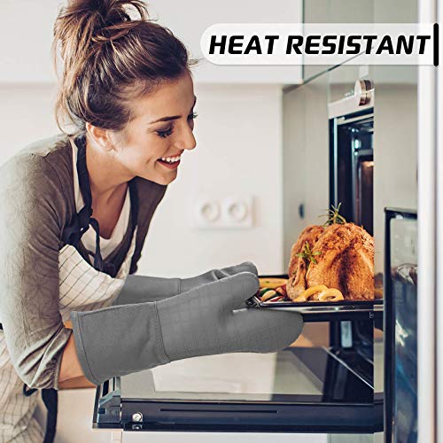 BPA-Free Soft Silicone 4 Piece Oven Mitts & Pot Holders Set - Ultra Heat Resistant Oven Mitts with Thick Cotton Liner - Long Slip Resistant Pot Holders, Flexible Oven Gloves - Gray - color: Gray, size: 4-Piece Oven Mitts & Pot Holders Set