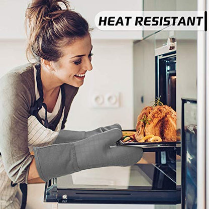 BPA-Free Soft Silicone 4 Piece Oven Mitts & Pot Holders Set - Ultra Heat Resistant Oven Mitts with Thick Cotton Liner - Long Slip Resistant Pot Holders, Flexible Oven Gloves - Gray - color: Gray, size: 4-Piece Oven Mitts & Pot Holders Set