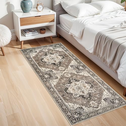 Washable Hallway 2x5 Rug Runner - Boho Vintage Kitchen Runners Stain Resistant Carpet Ultra Thin Soft Rugs for Living Room Bedroom Non-Slip Rubber Backing Floor Mat for Bathroom Entryway(Beige,2x5) - color: Beige, size: 2x5