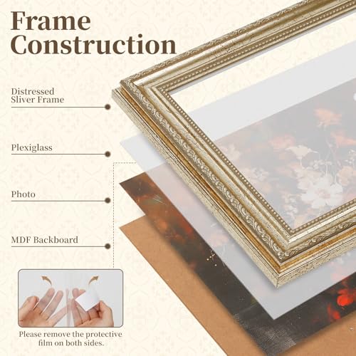 8x8 Distressed Champagne Silver Picture Frame with HD Tempered Glass, 8 x 8 Picture Frames for Living Room Bedroom Office Gallery Wall, 1 Pack - color: Distressed Champagne Silver, size: 8x8 - 1 Pack