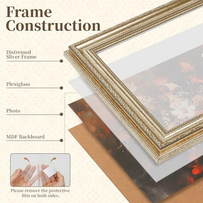 8x8 Distressed Champagne Silver Picture Frame with HD Tempered Glass, 8 x 8 Picture Frames for Living Room Bedroom Office Gallery Wall, 1 Pack - color: Distressed Champagne Silver, size: 8x8 - 1 Pack