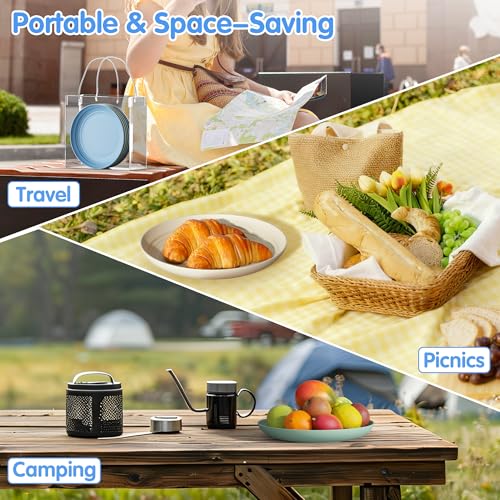 Quatish 16 PCS Unbreakable Reusable Plastic Plates,8 inch Dishwasher & Microwave Safe Dinner Plate, Easy-to-Clean Lightweight,Portable for Kitchen & Picnics Wheat Straw Plates（Blue） - color: Blue