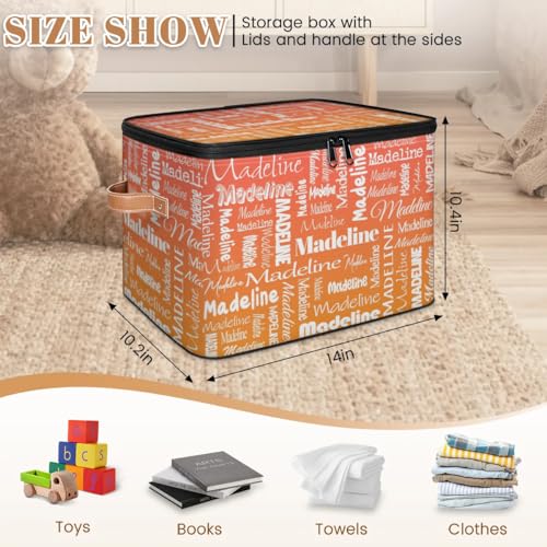 Custom Storage Basket with Name, Personalized Keepsake Box, Orange | Foldable Fabric Gradient Large Memory Bin with Handle Lid Lightweight Waterproof Dustproof, 14"L x 10.2"W x 10.4"H - color: Option 17