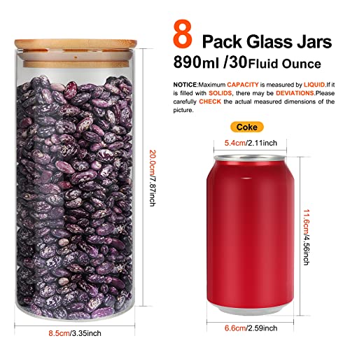 DHSBTLS 8 Pack 30 oz Glass Jars with Airtight Bamboo Lids for Kitchen | 890ml Pantry Organization Jar, Glass Terrarium with Lid, Spice, Flour and Sugar Container, Canister Set for Kitchen Counter