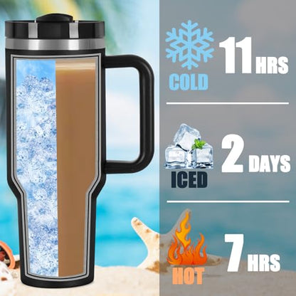 4 Pack 40 Oz Tumbler with Handle Bulk, Double Wall Vacuum Insulated Stainless Steel Tumbler with Lid and Straw, 40 oz cup with Silicone Spill Proof Stopper Set (Black) - color: Black