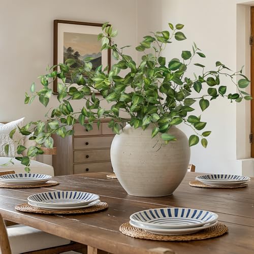 5PCS Artificial Eucalyptus Leaves Stem Plants for Spring Decor, 32.7 inch Fake Leaves Greenery Branches Green Shrubs Silk Faux Foliage DIY Stems for Festival Home Kitchen Farmhouse(Green) - color: Green