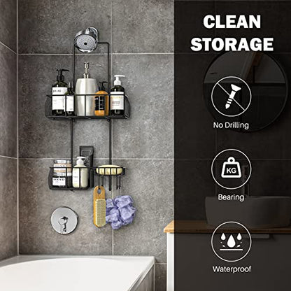 Epicano Shower Caddy Hanging,Large Capacity Shower Organizer,Black | Rustproof,Built-in Soap Dish & 4 Hooks for Loofahs,Suction & Adhesive Install,No Drilling Bathroom Shelves for Inside Shower - color: Matte Black