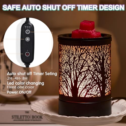 Enaroma Fragrance Wax Melts Warmer with 7 Colors LED Changing Light Classic Black Forest Design Scent Oil Candle Warmer for Home Black Tree Timer - color: Black Tree Timer