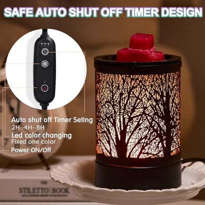 Enaroma Fragrance Wax Melts Warmer with 7 Colors LED Changing Light Classic Black Forest Design Scent Oil Candle Warmer for Home Black Tree Timer - color: Black Tree Timer