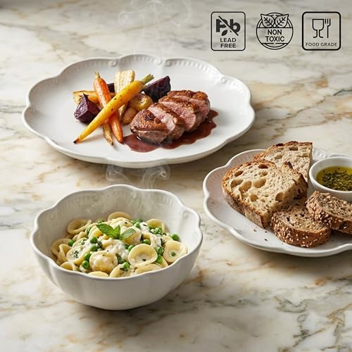 Sango Bethany 12 Pieces Scalloped White Plates & Bowls Set - color: White, size: 12-Piece Set