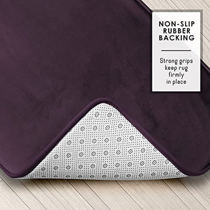 Clara Clark 3 Piece Bathroom Rugs Bath Mat Set, Velvet Memory Foam Bath Mats for Bathroom - Non-Slip, PVC Backing Bath Rugs, Washable - Dries Quickly, Purple - color: Dark Purple