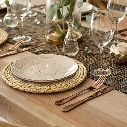 Elcoho 40 Pieces Round Woven Placemats 13.8 Inch Boho Rattan Placemats Farmhouse Braided Place Mats Woven Plate Chargers Rustic Wicker Table Mats for Dining Table - size: 13.8 Inch