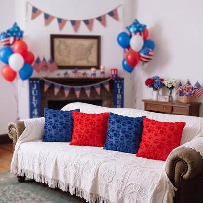 Tiamon 4 Pcs Patriotic 4th of July Throw Pillow Covers 18 x 18 Inch Pet Paw Prints Plush 3D Embroidered Pillow Cases Red Blue Pet Dog Cat Paw Cushion Covers for Independence Day Decor Sofa Bed - style: Paw Print