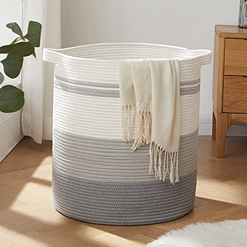 OIAHOMY 80L Laundry Hamper with Handles,Decorative Basket for Living room,Woven Storage Basket for Toys Bin,Pillows, Blankets,Clothes-20x18in-Gradient Gray - color: Gradient Gray, size: 18*18*20in