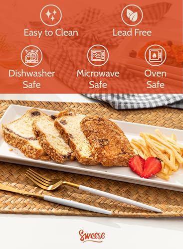 Sweese Rectangular Porcelain Platters, Serving Trays for Parties, 13.8 Inch Large Serving Dishes for Steak, Taco, Sushi, Appetizer, Cake - Dishwasher & Oven Safe - Set of 4, White - size: 13.8 Inch