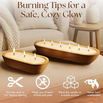 Dough Bowl Candle Co. Wooden Bowl Candle - 20 Oz. 10x6x2 3-Wick Large Lavender Soy Candles for Home Scented, Long Lasting Aromatherapy for Women and Men with Up to 40H Burn Time, Decoration Gifts - size: 3-Wick