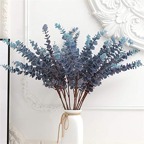 3 Pcs 31.5" Artificial Eucalyptus Leaves Spray for Vase Decor, Blue | Soft Touch, Fake Silver Dollar Greenery, Bendable Stems, for Home, Wedding, Farmhouse, Floral Arrangement - color: Blue