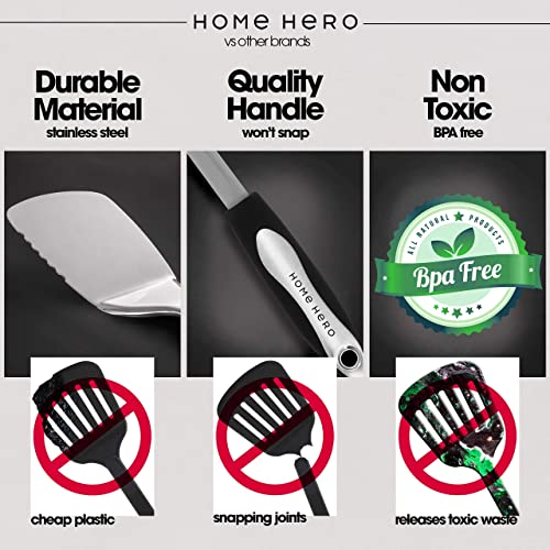 Home Hero Stainless Steel Kitchen Utensils Set - Heat-Resistant Silicone & Nonstick Tools - Durable Stainless Steel Kitchen Gadgets - Complete Kit Measuring Cups & Spoons - 41-Piece Set | Heat-Resistant Stainless Steel Kitchen Utensil Set - Measuring Cups