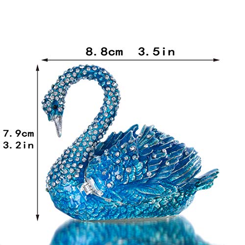 YU FENG 3.5 Inch Blue Swan Trinket Box, Hinged Jewelry Box Figurine Decor | Elegant Swan Design, Enamel Finish With Crystal Accents, Jewelry Storage Organizer, Decorative Collectible, Gift For Women