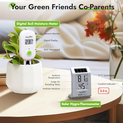 RAINPOINT Light-Driven Thermo-Hygrometer & Smart Digital Wireless Soil Moisture Meter (WiFi Hub Needed) Kit, Real-time Monitor Sensor Gardening Plant Care Essentials - color: Thermo-Hygrometer & Sensor Set