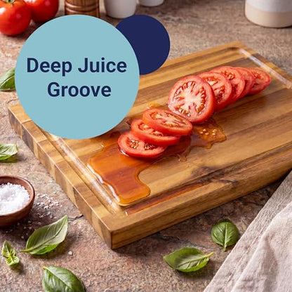 happimess Eldridge Large 18" x 12" Acacia Cutting Board, Natural | Handcrafted, 1 Inch Thick, Reversible Design, Juice Grooves, Authentic Wood Grain, Rectangular, Farmhouse Style - color: Natural, size: 18"L x 12"W