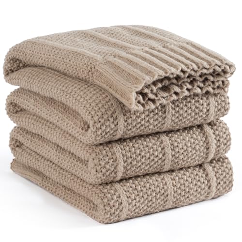 Carriediosa Knit Throw Blanket for Couch 50x60 Stripe Cable Knitted Throws | Taupe, Soft Textured Neutral Fall Blankets, Cozy Decorative Home Decor, Cover for Bed, Sofa & Outdoor Use - color: Taupe, size: 50" X 60"