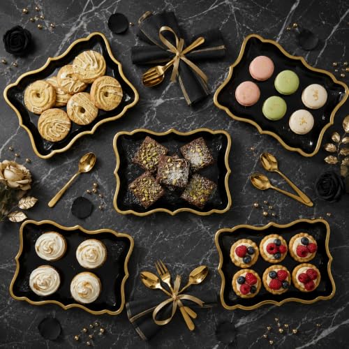 Black & Gold Rectangle Dessert Trays, 10 Pack, 9" x 13" | Disposable Food Safe Paper Serving Trays With Elegant Gold Rim For Desserts, Appetizers, Cupcakes, Weddings And Parties - color: Black, Gold