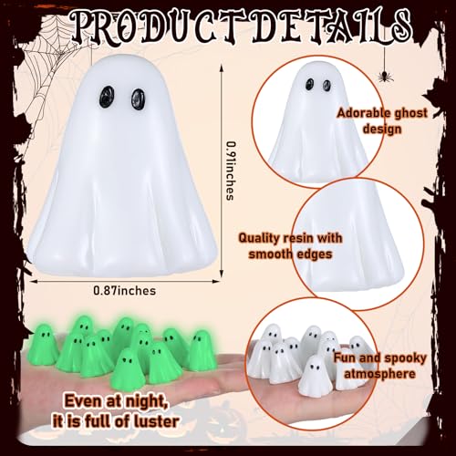 RoundFunny 50 Pcs Luminous Halloween Ghosts Miniature Resin Figurines Bulk | Mini Ghost Glow in Dark Favors, Vase Fillers Tiered Tray Table Centerpieces, Halloween Spooky Ornaments for Garden Landscape - style: Ghost