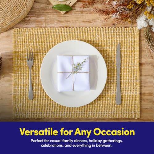 Sweet Home Collection 100% Cotton Placemats for Dining Room Rectangle Two Tone Woven Fabric 13" x 19" Soft Durable Table Mat Set, Set of 6, Gold - color: Gold, size: Rectangle 13" x 19"