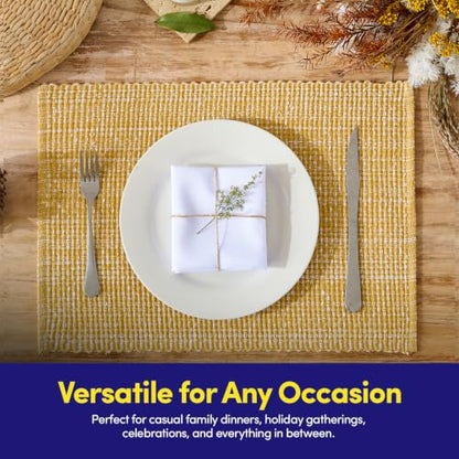Sweet Home Collection 100% Cotton Placemats for Dining Room Rectangle Two Tone Woven Fabric 13" x 19" Soft Durable Table Mat Set, Set of 6, Gold - color: Gold, size: Rectangle 13" x 19"