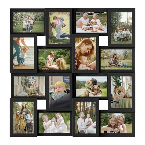 J.M.Deco Collage Picture Frames for Wall 16 Opening, Large Photo Frame Collage Wall Hanging for 4x6 Photo, Reunion Friends Family Memory, Christmas Gift - Black - color: Black, size: 16 Opening