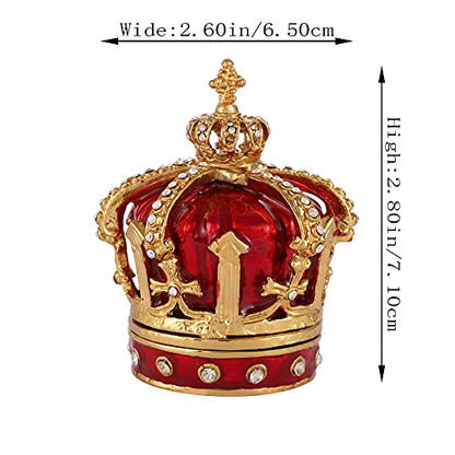 QIFU Red Crown Style Enameled Jeweled Trinket Box Hinged Unique Gift for Family - color: Crown 1 Red